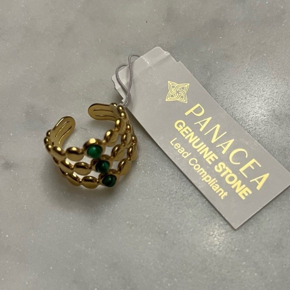 Panacea‎ Green Malachite Ring Gold Tone Adjustable One Size Fashion Jewelry New